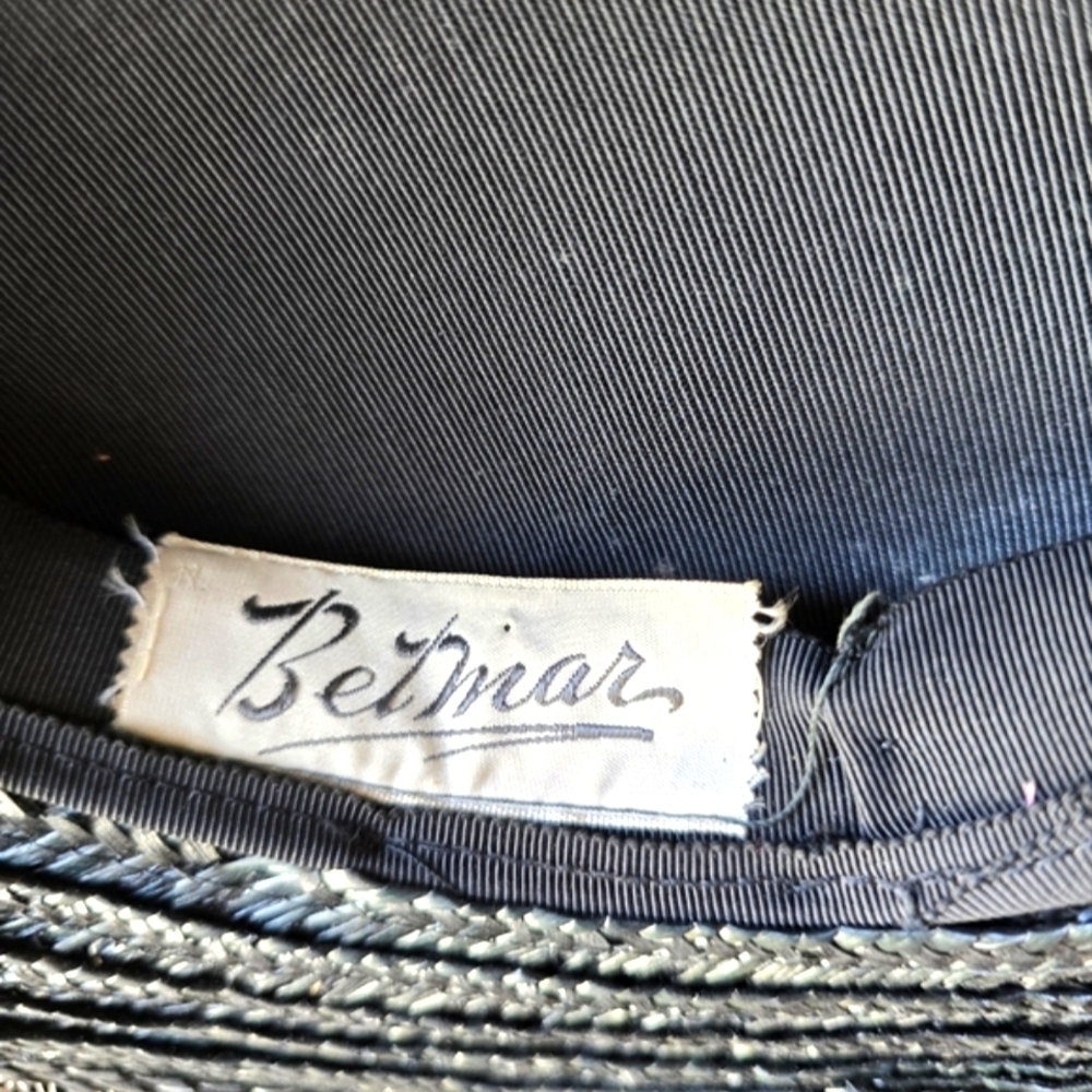 Vintage Betmar Black Velvet Straw Hat - Picture 7 of 7